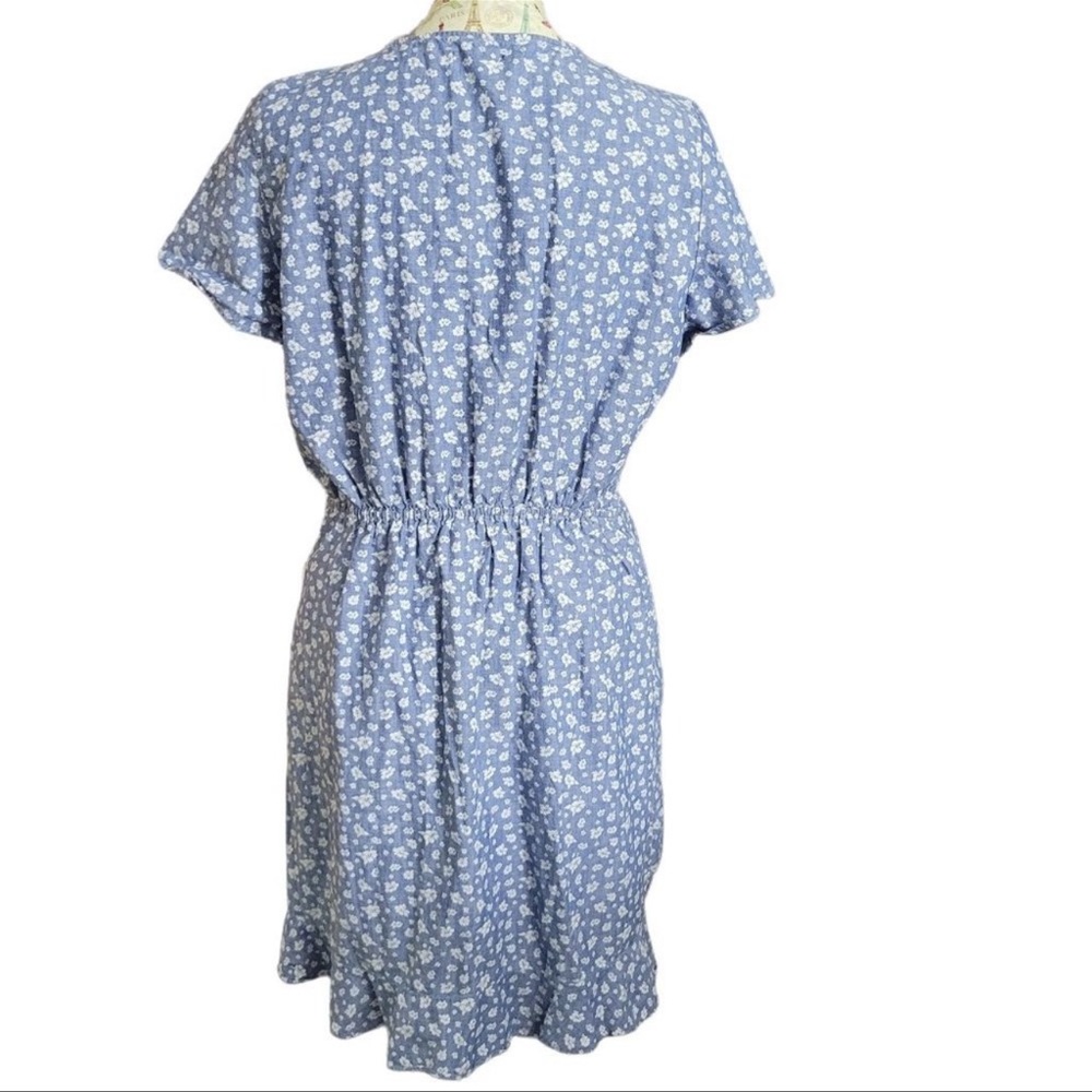 J.Crew Mercantile Sz M Blue Floral Faux Wrap Ruffle Cottage Core Mini Dress - Picture 12 of 13